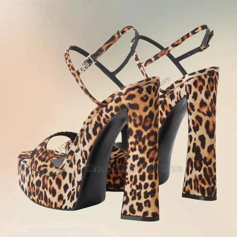 

Leopard Print Open Toe Platform Sandals Ankle Buckle Strap Women Shoes Chunky High Heels Fashion Party 2026 Zapatos Para Mujere