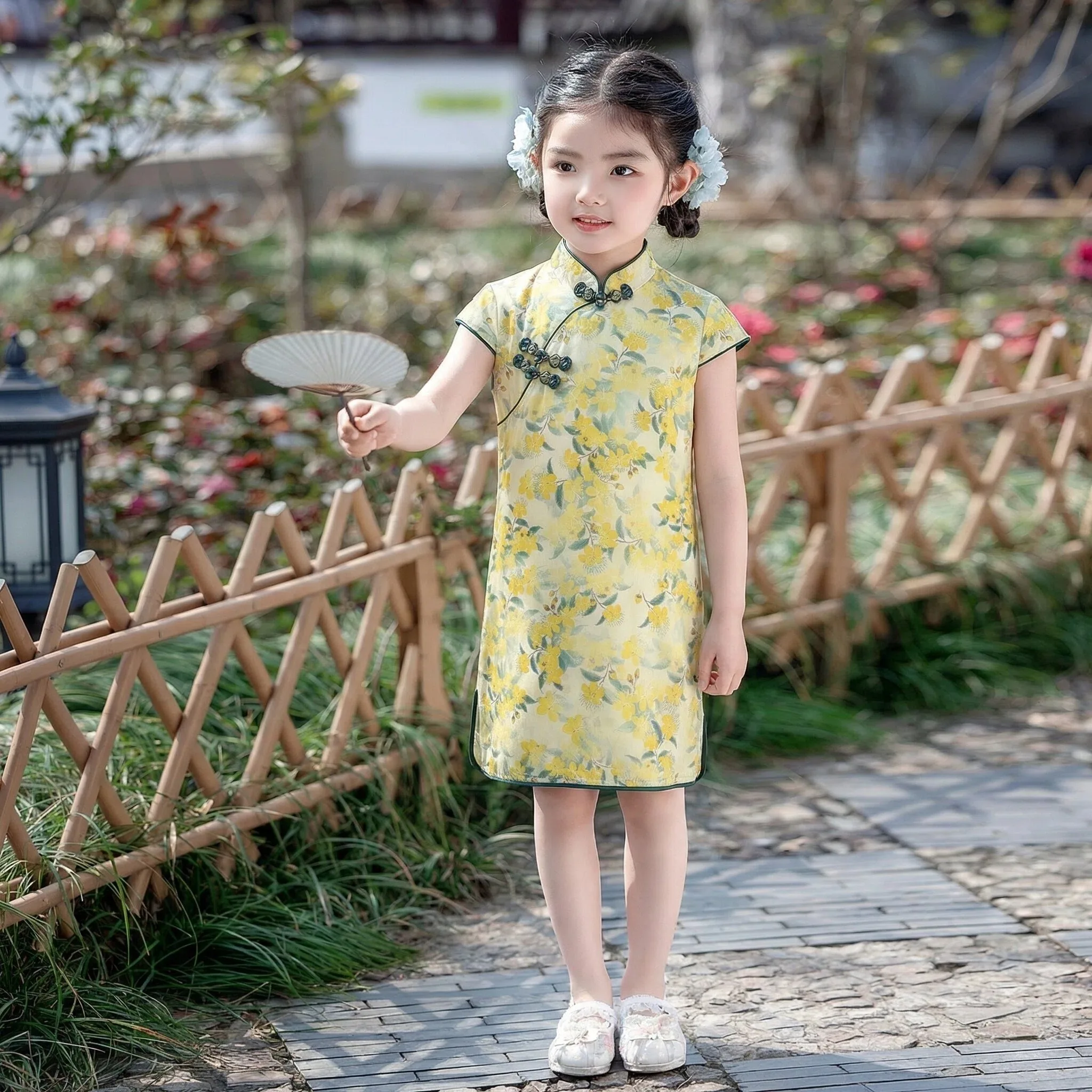 

Baby Girls Floral Cheongsam Dance Dress Traditional Chinese Stage Performance Festival Wear Toddler Clothing Sizes 2-9 Years