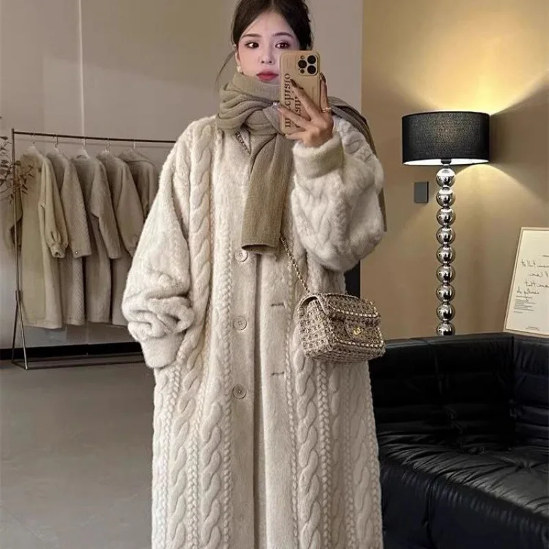 Thickened Faux Fur Coat Female Winter 2023 New Mink Fur Add Fur One Single-breasted Long-Sleeved Warm Mink Coats