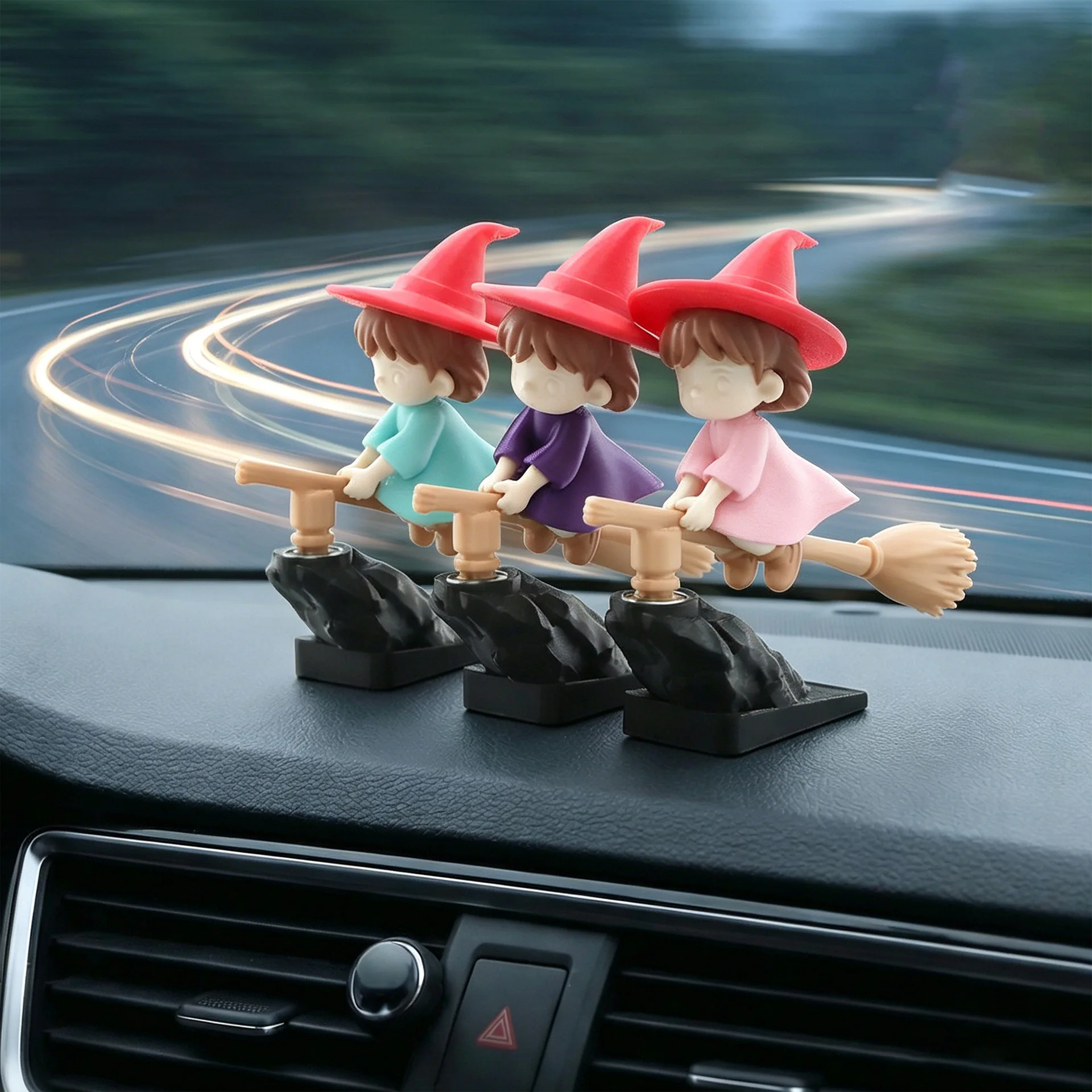 Wizard Broomstick Drift Ornament Fantasy Car Dashboard Decoration Mini Flying Witch Figurine Unique Gift for Car Lovers