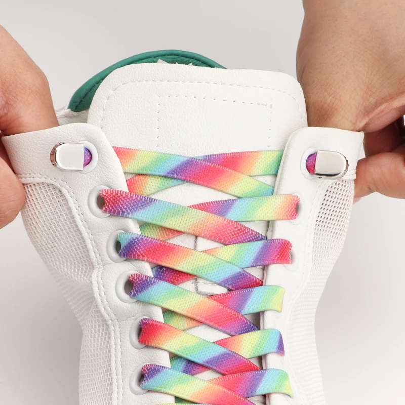 1 Paar bunte Schnürsenkel ohne Krawatte Regenbogen elastische Schnürsenkel Turnschuhe Erwachsene Kinder 8mm breite Wohnungen Gummi Schnürsenkel Schuhe Zubehör