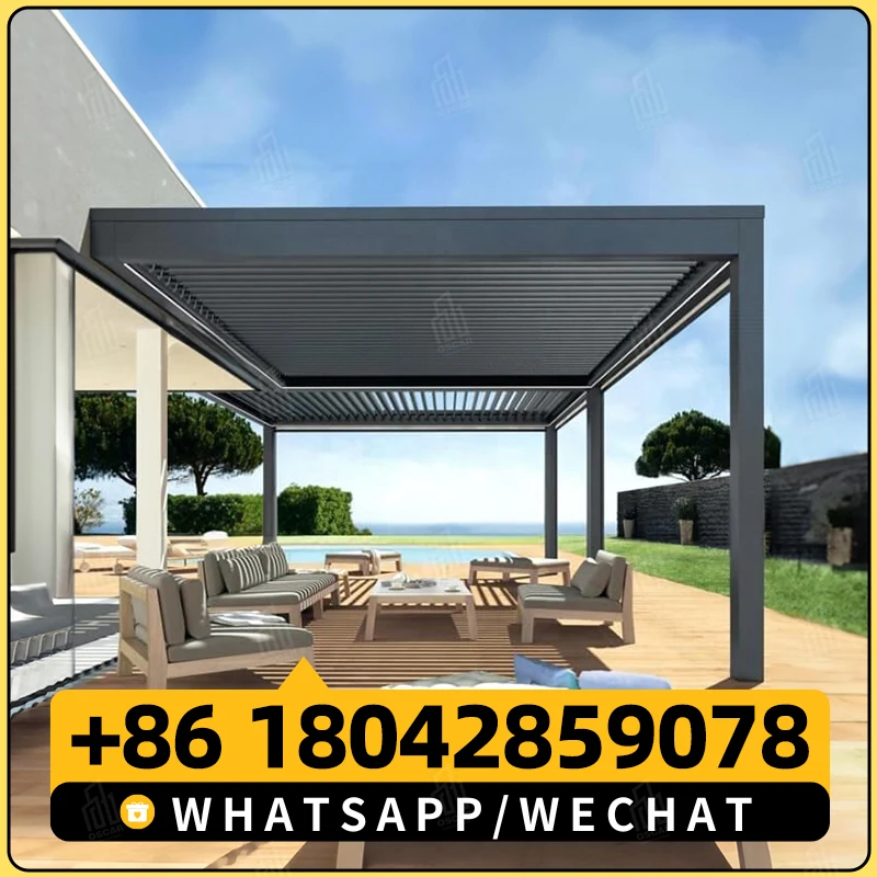 Adjustable Slats Motorized Waterproof Building Deck Arches Gazebo Bioclimatic Louvered Aluminum Pergola Made In China