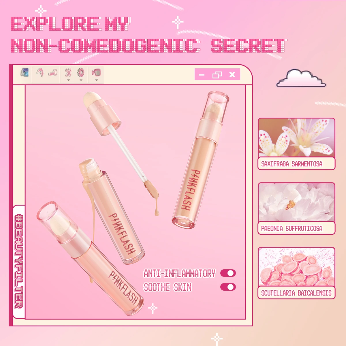 PINKFLASH Flawless Liquid Concealer Pen Waterproof Full Coverage Breathable Matte Liquid Face Foundation Makeup Women Cosmetics