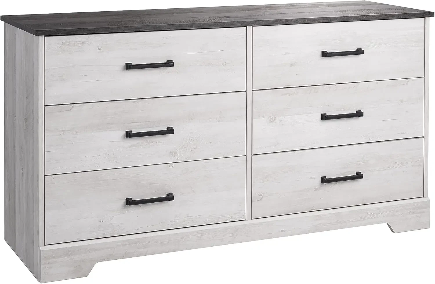 Rustic Ridge Farmhouse 6-Drawer Double Dresser, Washed White Dresser for Bedroom, Chest of Drawers with 6 Storage Drawers, 53.25