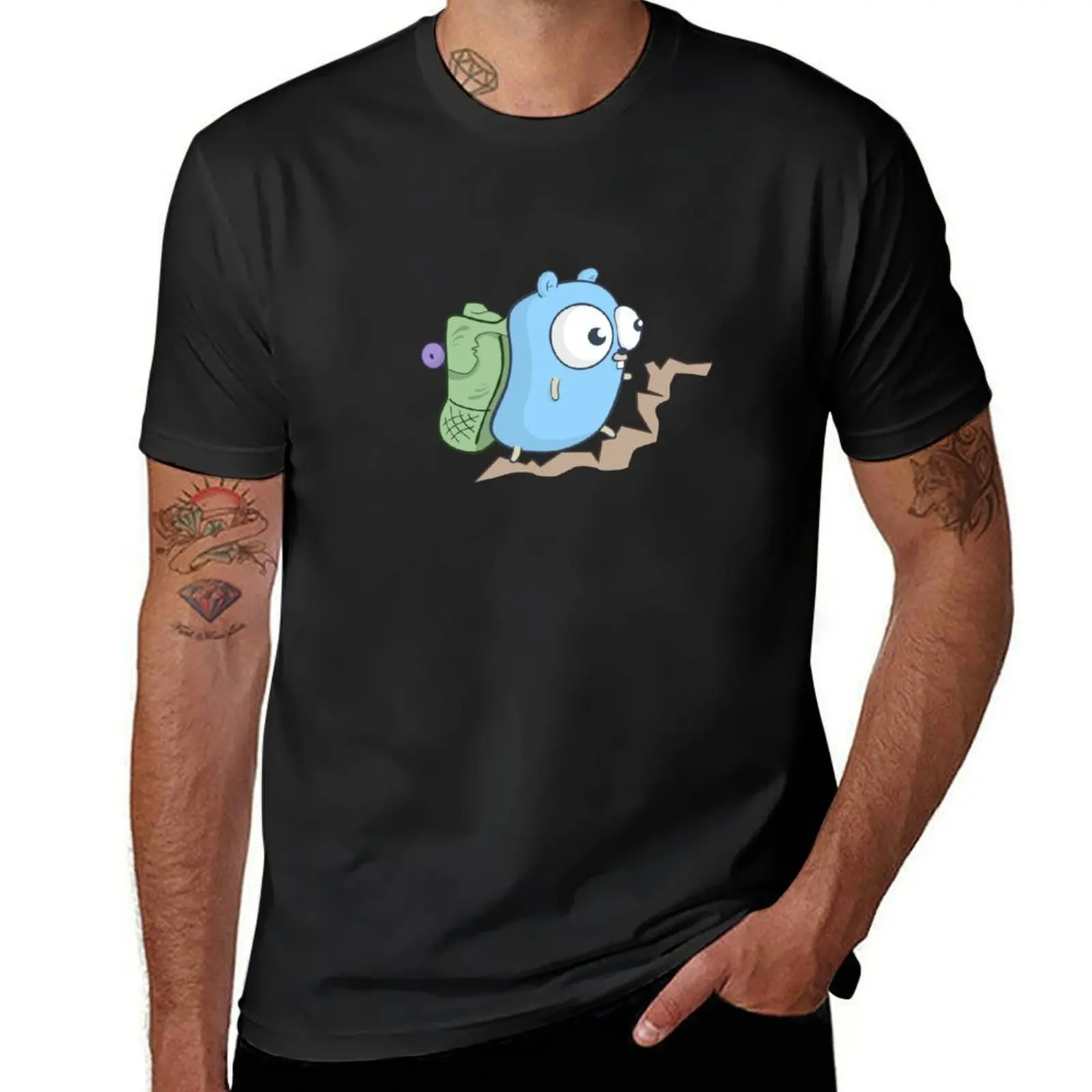

The Go Gopher: Hiking (Black) T-Shirt oversizeds sports fans vintage anime shirt t shirts for men cotton