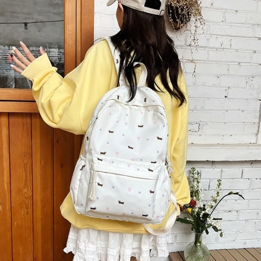 Cute Nylon Dog Backpack Large Capacity Korean Style Students School Bag Handbag Travel Bag Shoulder Bag Rucksacks