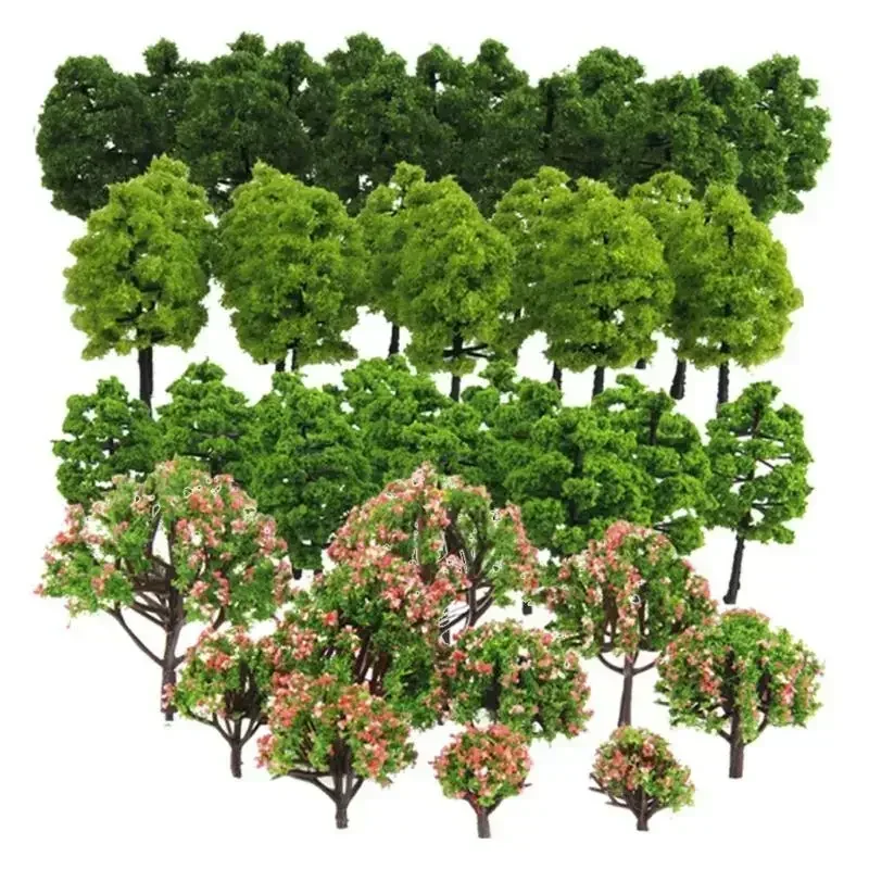 

70 Pieces Models Trees 1:75/1:100 HO Scale Layout Train Garden Building Sandbox Game Green Landscape