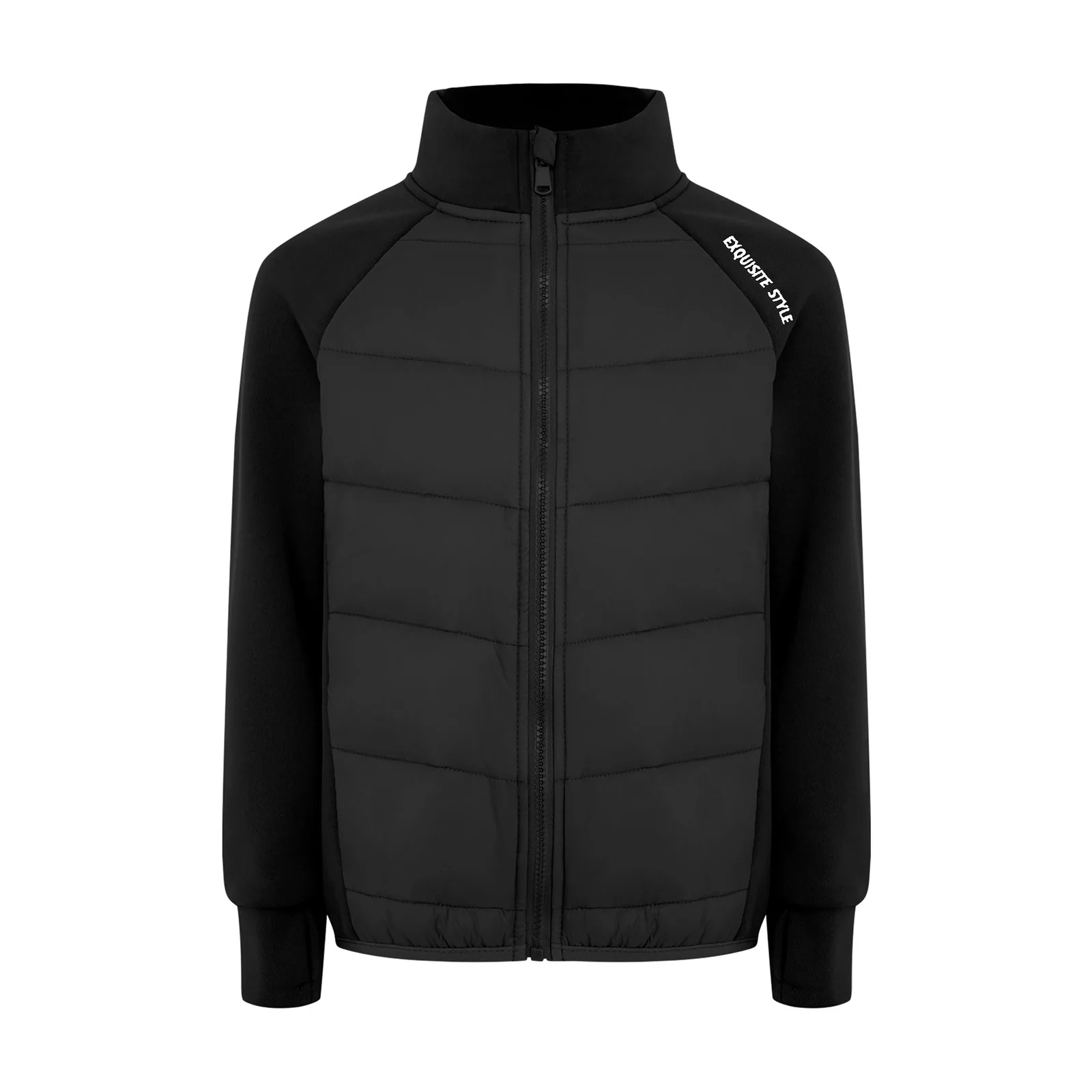 Modische Warm-up-Pufferjacke für Mädchen und Jungen, langärmelig, Daumenlöcher, Reißverschluss, Daunenmantel, Teenager, Skifahren, Workout, Outdoor-Sportbekleidung