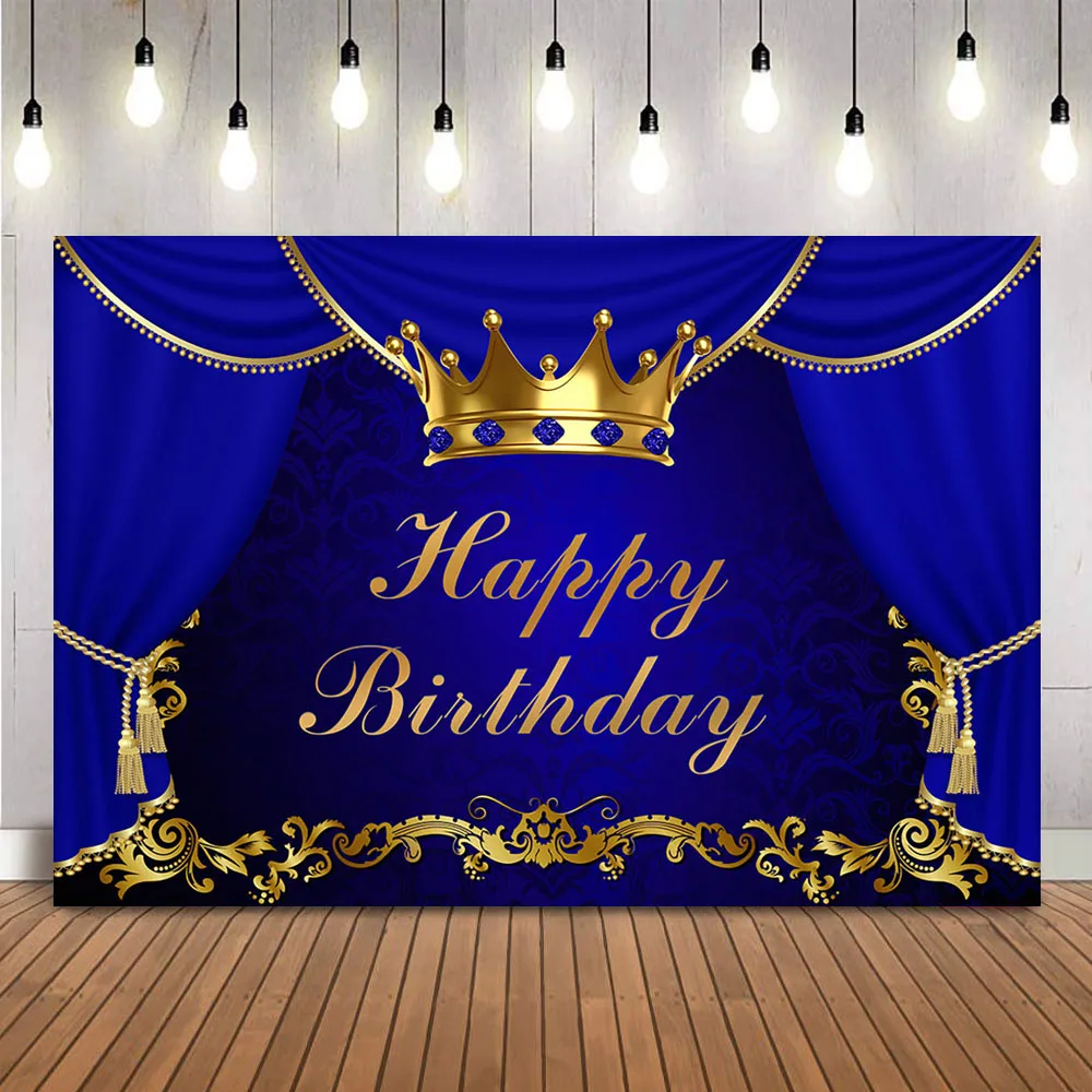 Red Curtain Backdrop for Photography Gold Crown Happy Birthday Photo Background Old Master Texture Portrait Backdrop Photocall