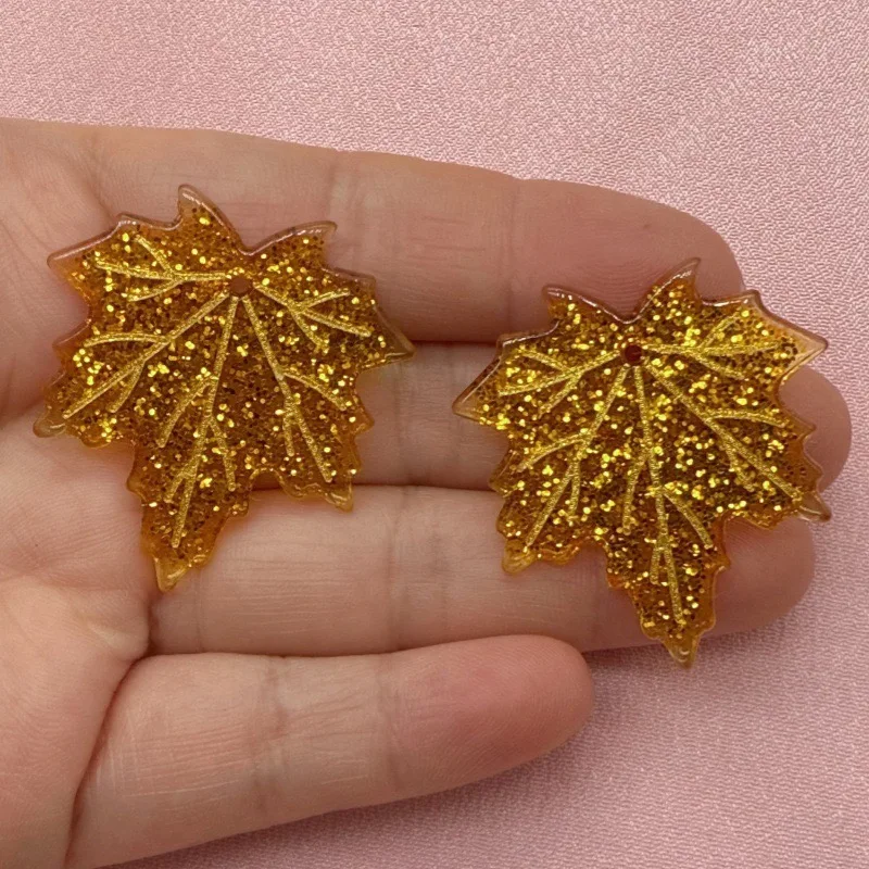 10pcs acrylic double-sided printed colorful maple leaf pendant DIY handmade jewelry pendant accessories view 2
