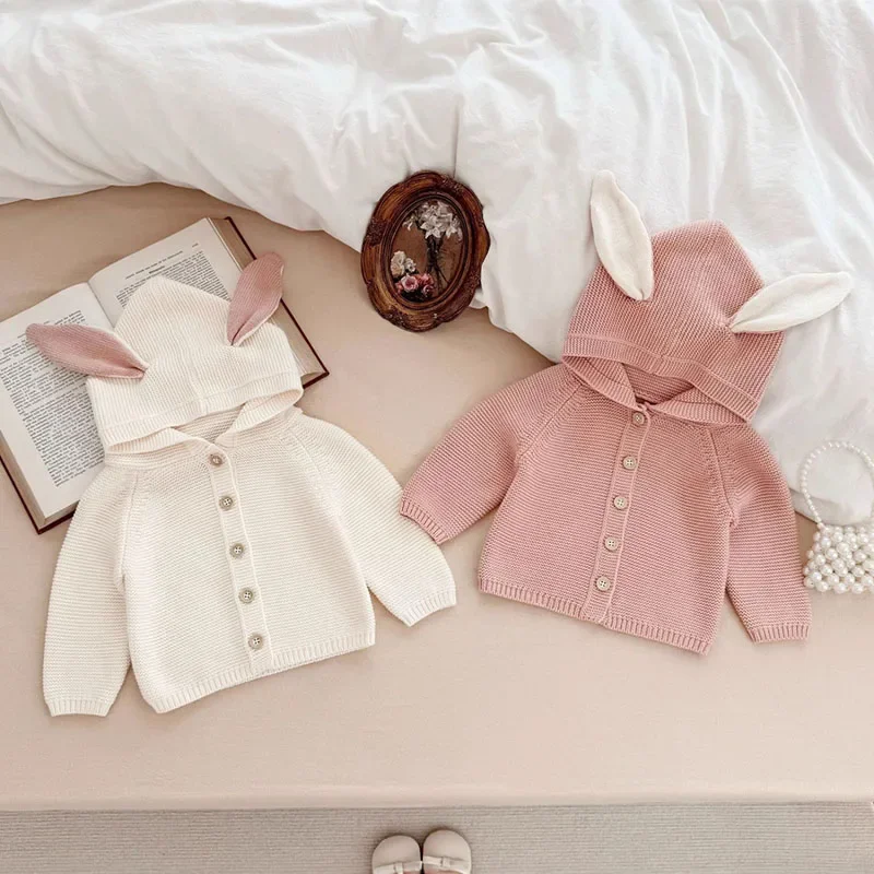 2025 New Autumn 0-3Yrs Baby Clothes Newborn Baby Girls Sweater Coat Infant Baby Long Sleeved Hooded Knitted Cardigan