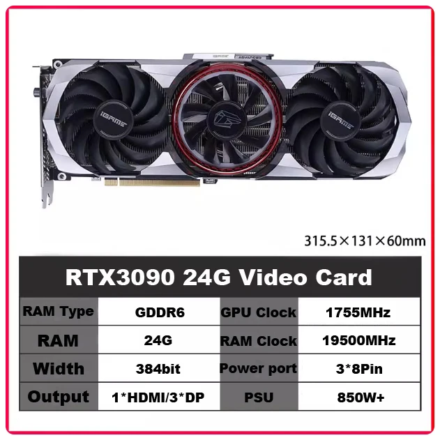 RTX3090 24G Video Card Super Powerful GPU Condition Used Tested Quality Very Good