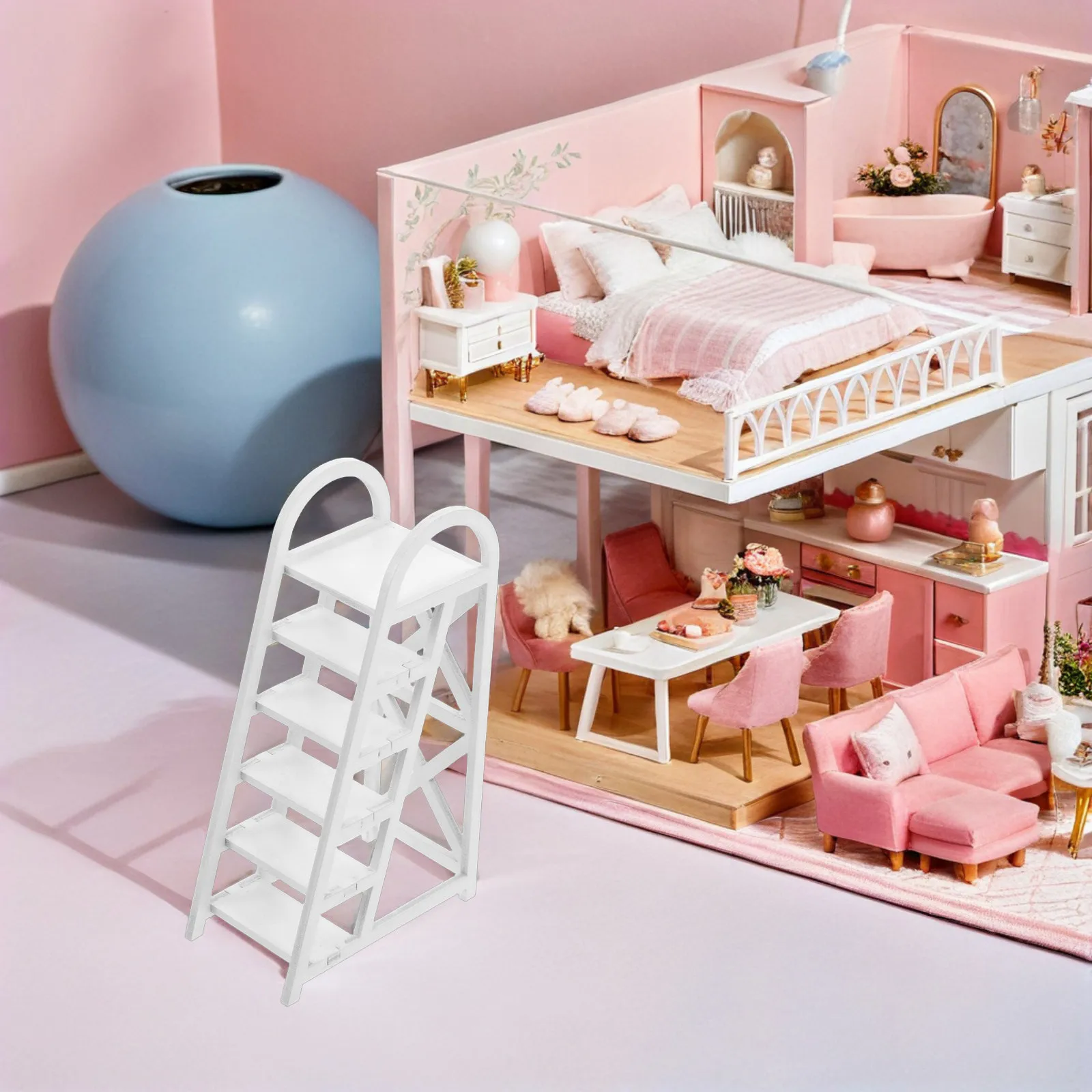 12-Step Wooden Miniature Ladder Dollhouse Pool Tower Realistic for Miniature Beach Accessories Scene Play