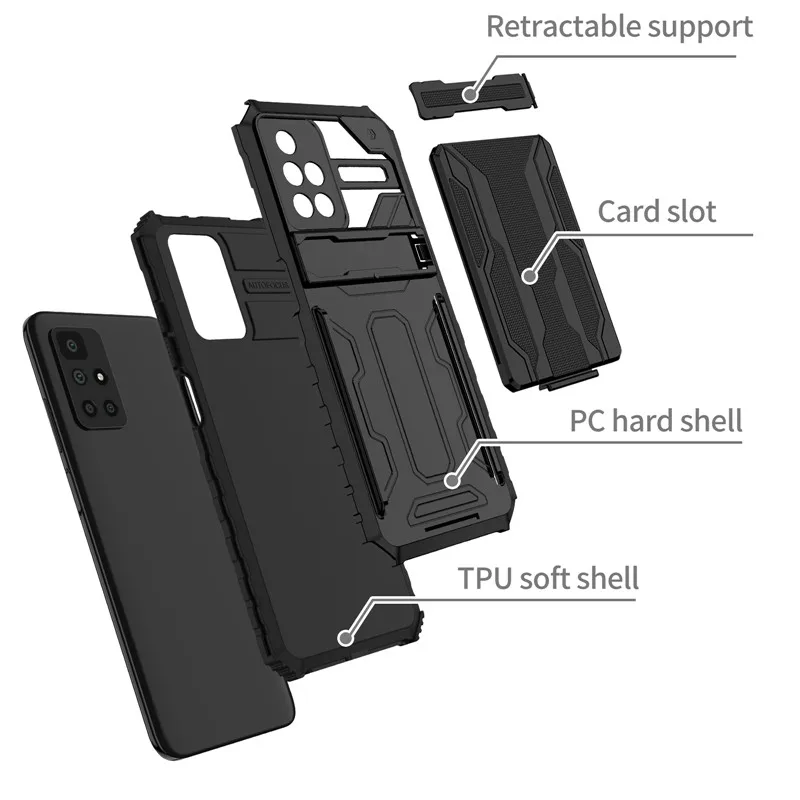 For Xiaomi Redmi 10 9A 9C 9T Case Armor Hybrid Stand Protection Cover For Redmi Note 9 Pro Max 9S 10S 10T With Card Slot Case