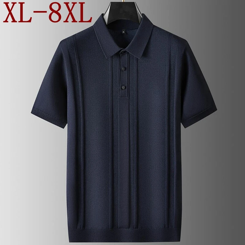 8XL 7XL 6XL 2024 New Fall Casual Knitted Sweater Men Clothing Short Sleeve Lapel Mens Sweaters High End Luxury Pullover For Man