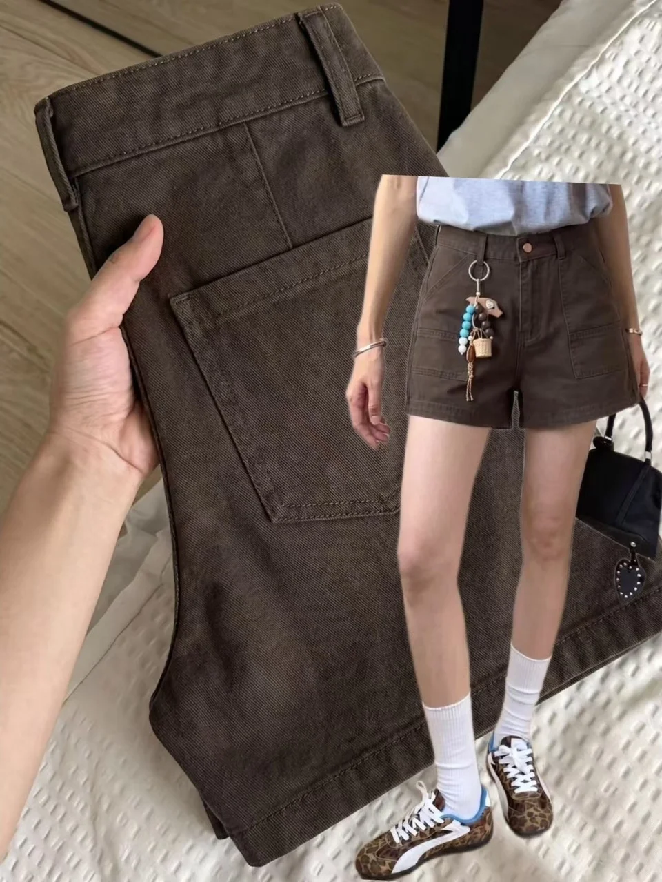 Retro American Coffee-Colored Wide-Leg Workwear Denim Shorts Women Summer New High Waist Slimming Cool Spicy Hot Pants