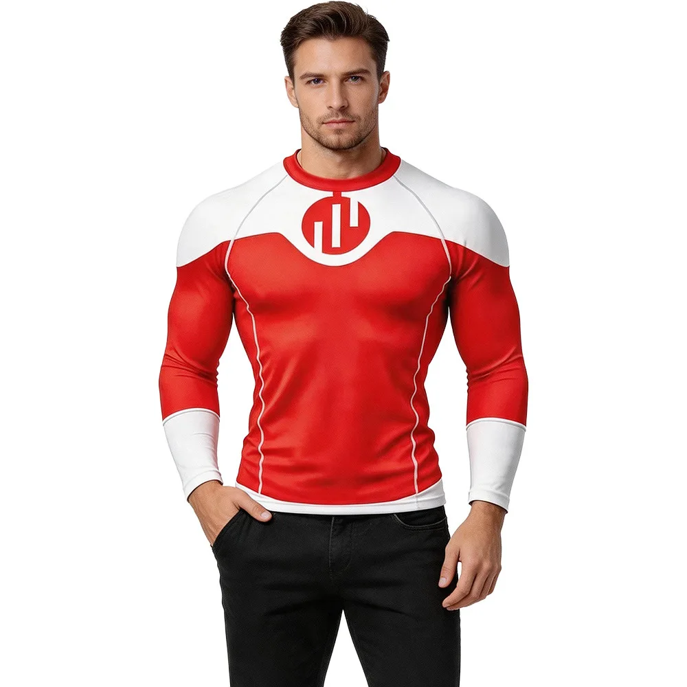 Summer Long Sleeve Round-Neck Running Top for Outdoor Training Invincible Cosplay Costume Rash Guard Diving T Shirt