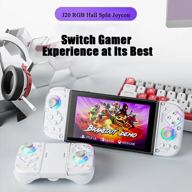 J20 BT 5,2 RGB LED Switch L/R JoyCon Gamepad para Nintendo Switch/Lite/Oled y PC/Steam/iOS/Android Joystick con doble vibración