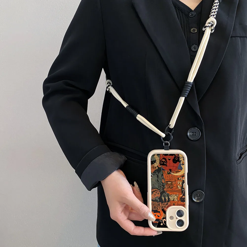 Coque de téléphone avec chaîne de poignet, étui pour Xiaomi 14T 13T 12T 11T Pro 15 14 13 12 11 Lite Ultra Halloween Ghost, avec lanière à bandoulière, nouvelle collection 2025