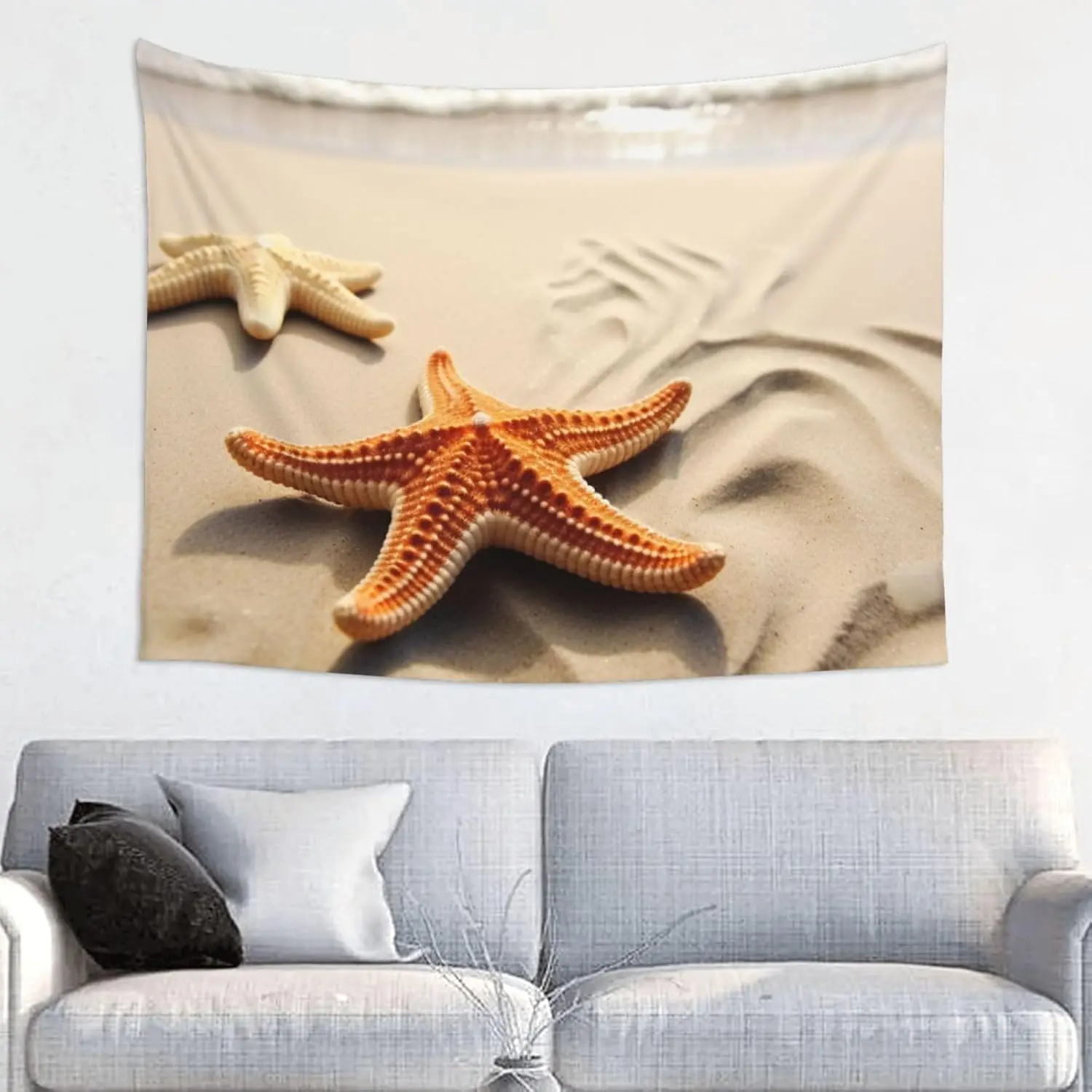 Starfish on The Sand Beach Landscape Tapestry Aesthetic Wall Hanging Tapestries  Boho Tapestries Vertical Wall Art Decorative
