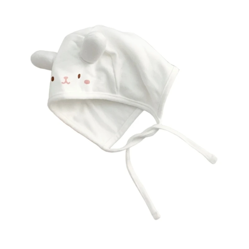 Lovely Baby Hat with Animal Ear Charm, Chin Strap Ties Hospital Caps Newborns Nursing Caps Bonnet for Warmth