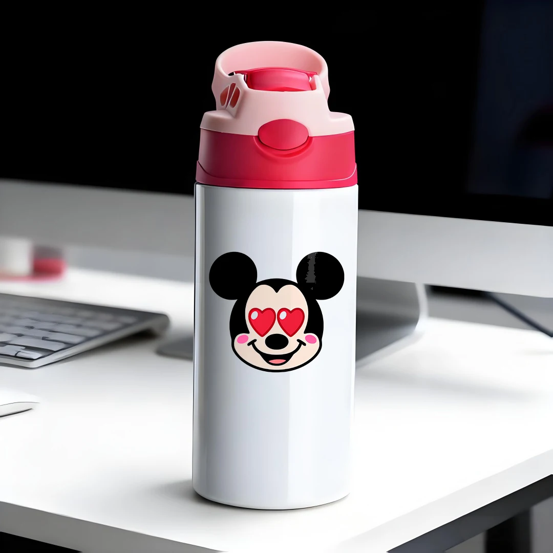 

Disney cartoon face vacuum cup with snowflake heartshaped eyes 304 stainless steel cartoon straw cup childrens water cup tren