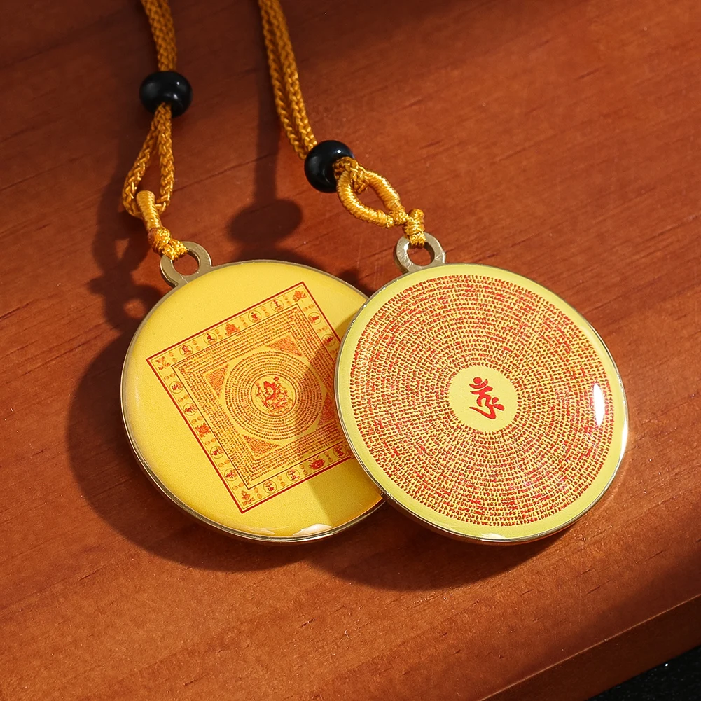 Round Yellow Pendant Surangama Sutra Rune Spell Pendant Necklace Dharani Buddhist Commemorative Gift Charms Talisman of Faith