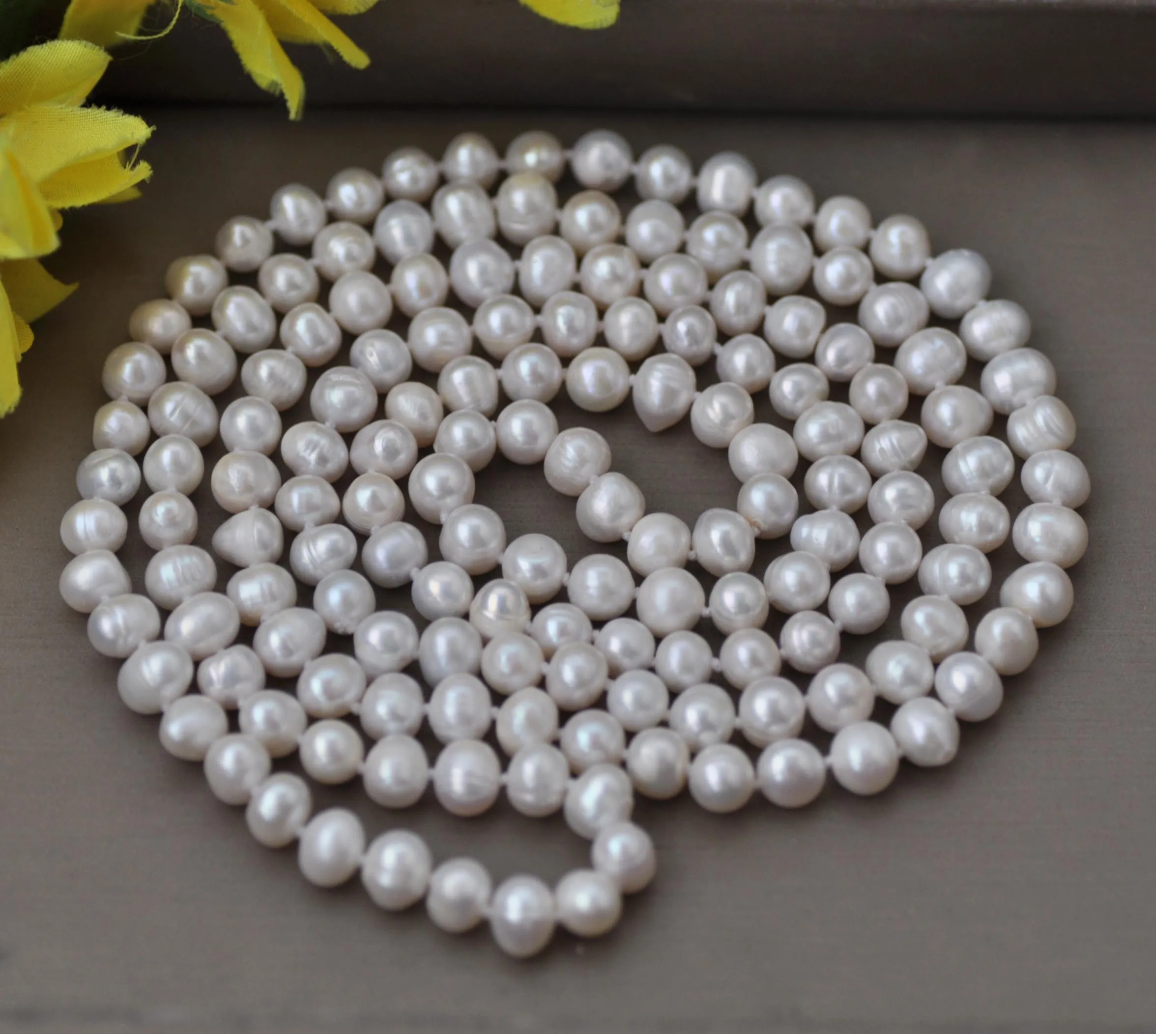 Z13312 46" 8mm Natural White Round Freshwater Pearl Necklace Custom Jewelry