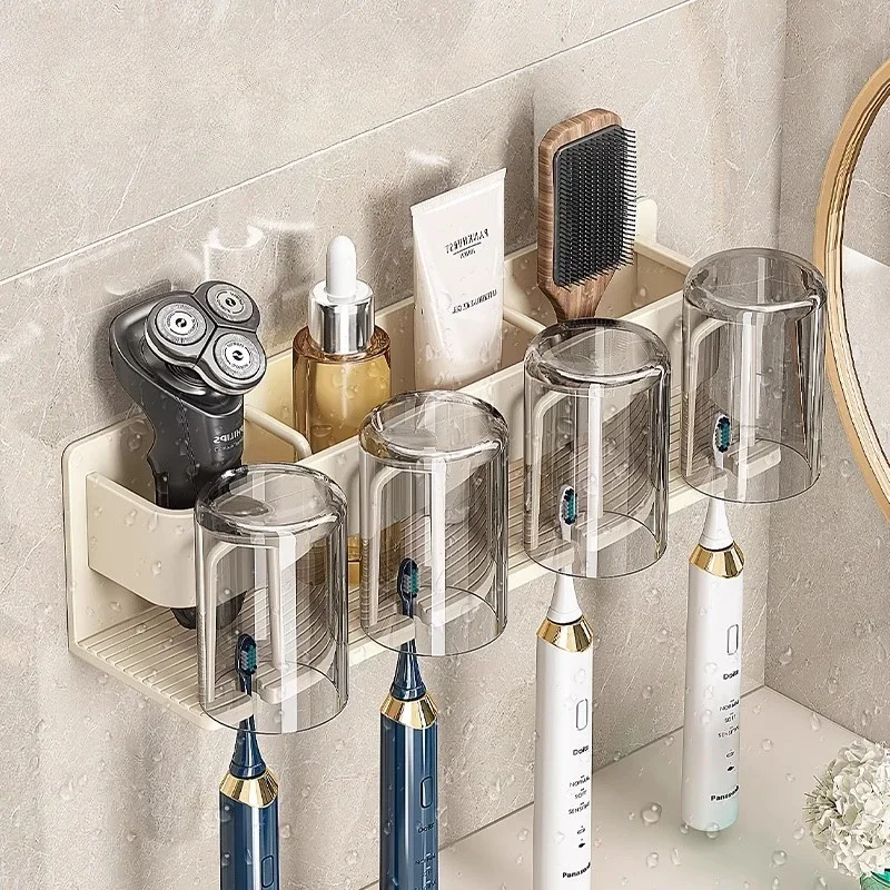 Toothbrush Holder Wall-mounted Gargle Cup Storage Electric Razor Shaver Shelf Batchroom Toiletries Organization Toothbrush Rack