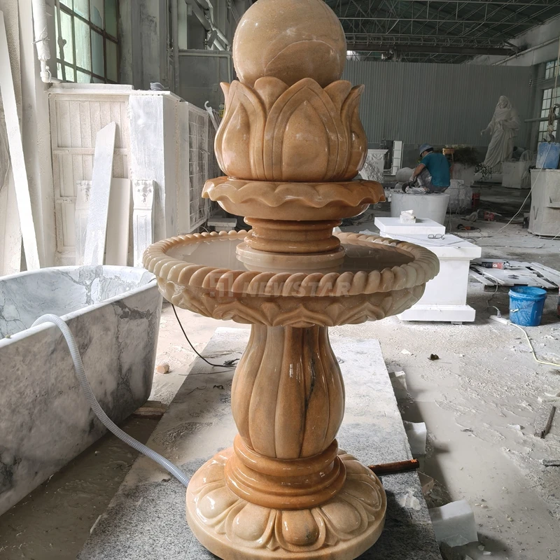 Customized Natural Sunset Beige Marble Fountain Sculpture Outdoor Fountain Decor for Garden Park Lake & Villa Deposit Only