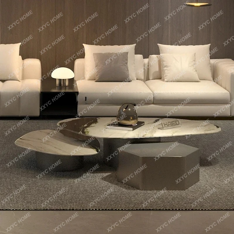 A  High-end living room coffee table combination polygon irregular creative marble coffee table minimalist Italian style9338