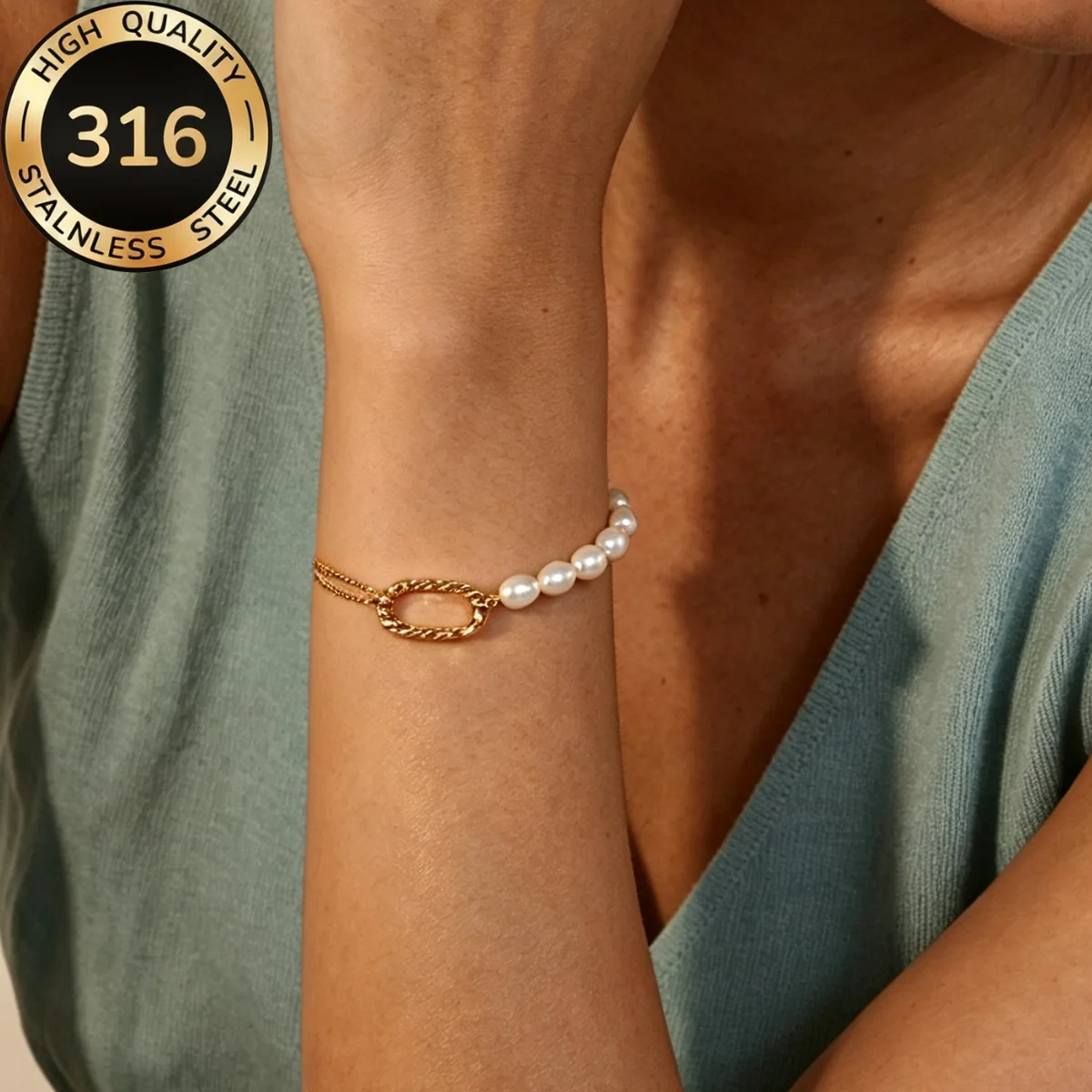 New Bohemia Stainless Steel Imitation Stackable Pearls Chain Bracelet Elegant Woman Simple Wrist Jewelry Gifts Wedding Pulseras