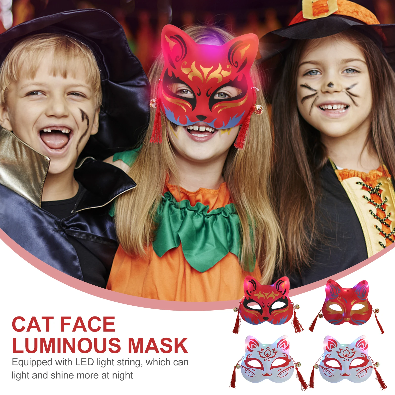

4 Pcs Glow Mask Decorative Masks Decoration Japanese-style Cat Face Party LED Lights Halloween