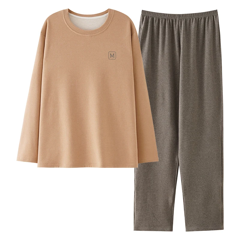 

Men Pullover Pajamas Set Thin Fleece Male Long-sleeved Autumn Winter Pyjamas Loose Men Home Set Solid Sleepwear Tops + Pants 2PC