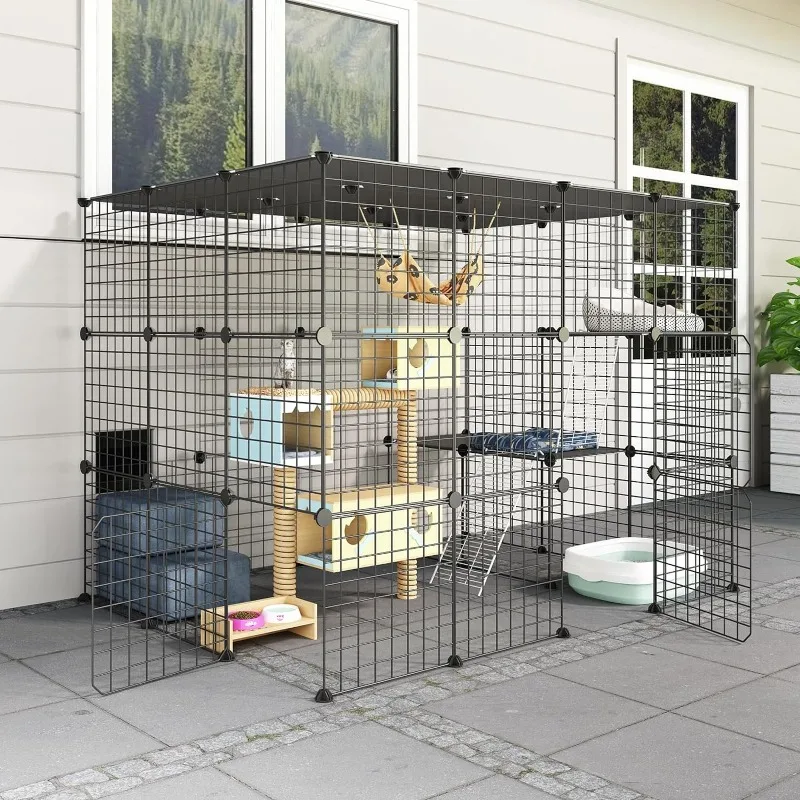 

Eiiel OutdoorCat Cages Enclosure with Super Large Enter Door, 55.1Lx41.3Wx41.3H Cat House , BLACK, (EL-387R)