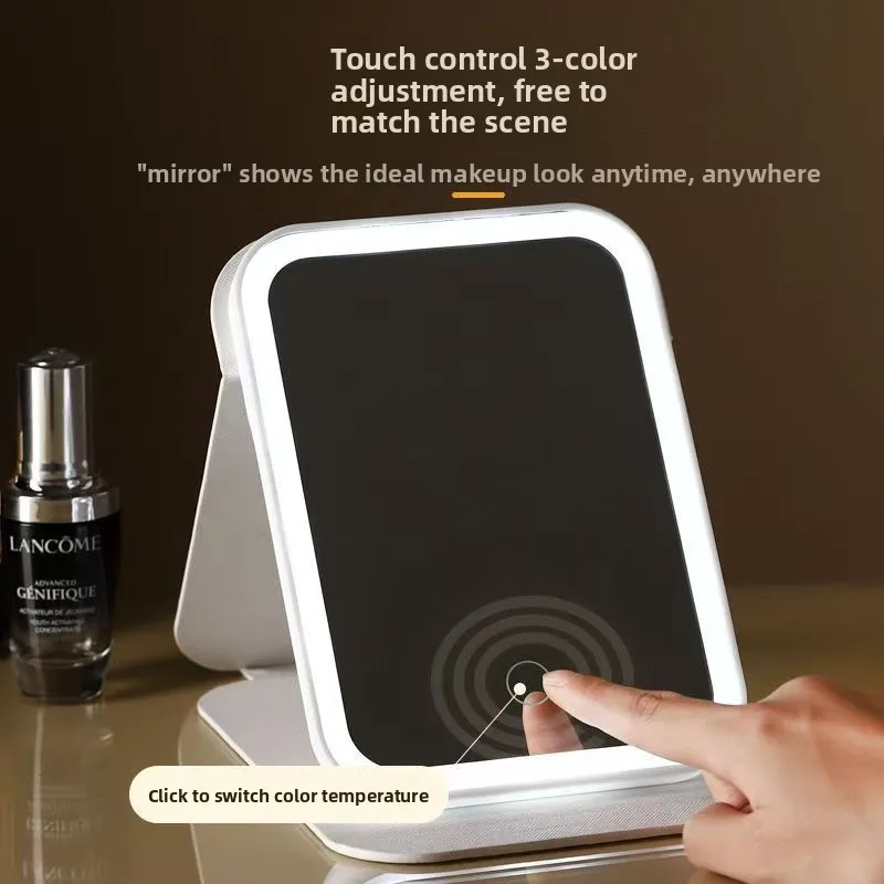 LED Lighted Makeup Mirror Foldable Smart Touch Screen Vanity Mirror HD Portable USB Rechargeable Desktop Table Cosmetic Mirror