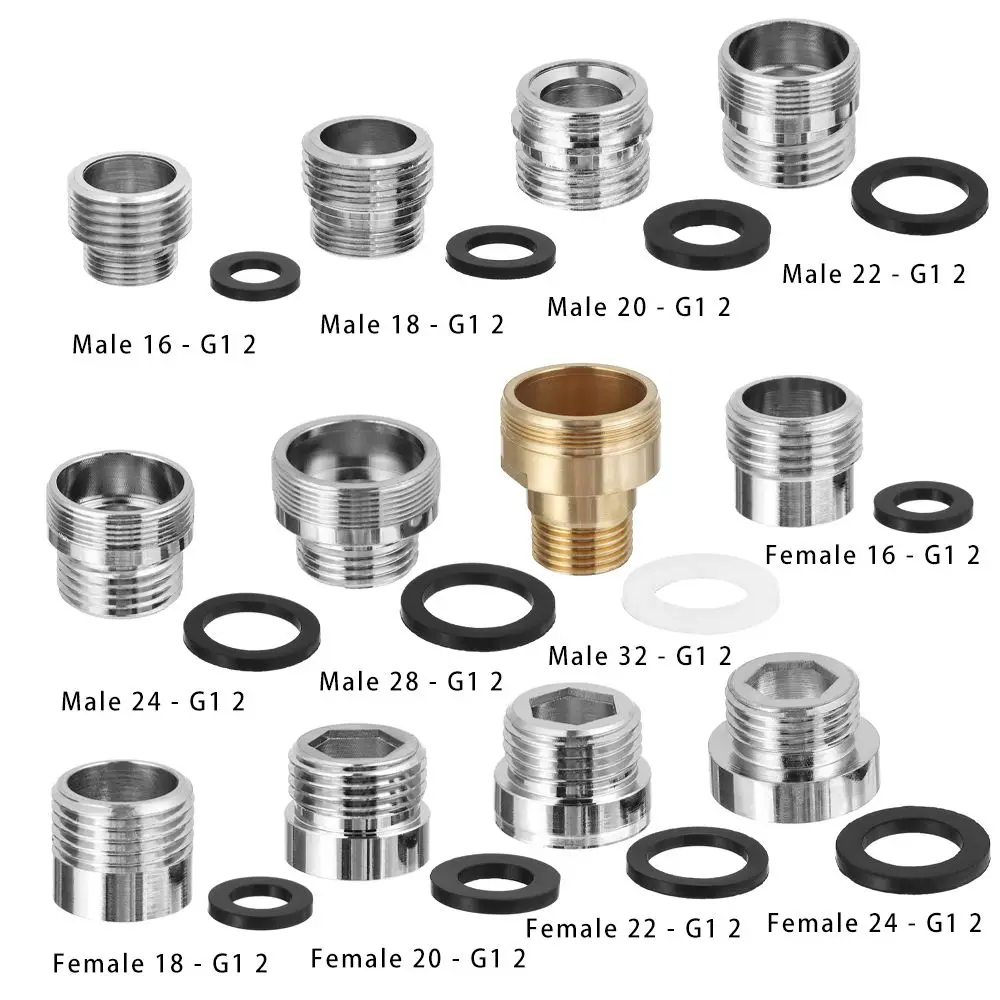 Metal Outside Inside Thread Water Saving Adaptor Tap Aerator Connector for Kitchen Faucet 16/18/20/22/24/26/28/32 to G1 2