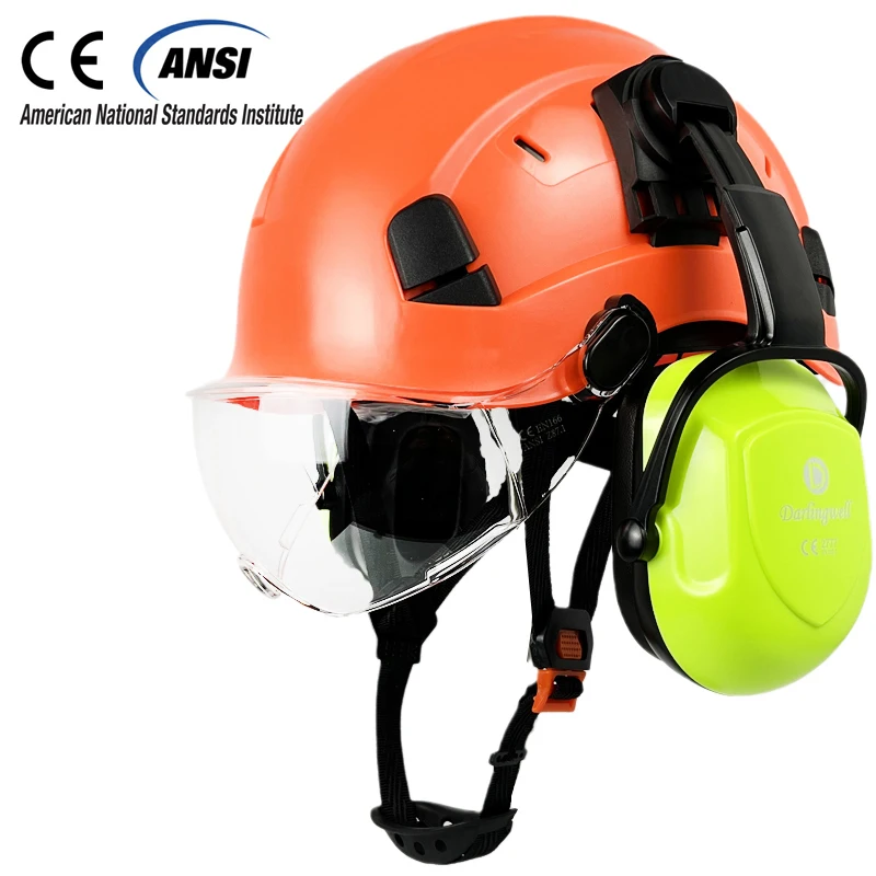 CE Construction Safety Helmet With Visor Goggles For Engineer With Earmuff Work Cap ABS Hard Hat ANSI Industrial Head Protection