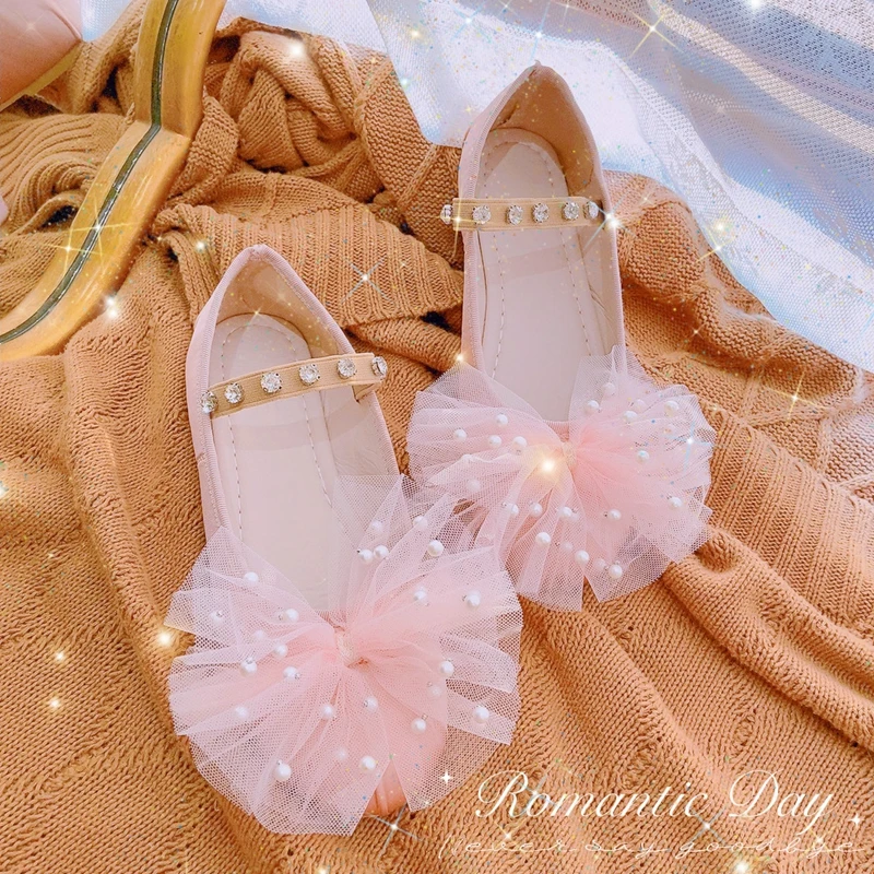 

Sweet Mesh Bow Pearls Soft Ballet Flats Women Ballerina Flat Shoes Handmade Rhinestones Mary Janes Slip On Loafers Moccasins