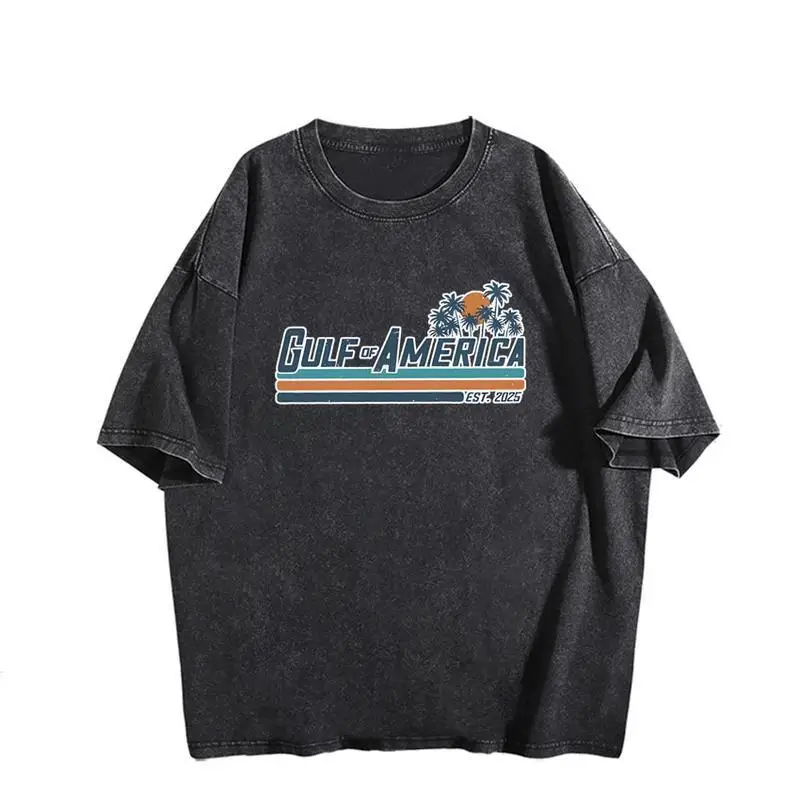 

Vintage Gulf of America T-shirt, Est 2025 Graphic Tee, Men Women Oversized Wash Tee, Retro Sunset Palm Tree Top
