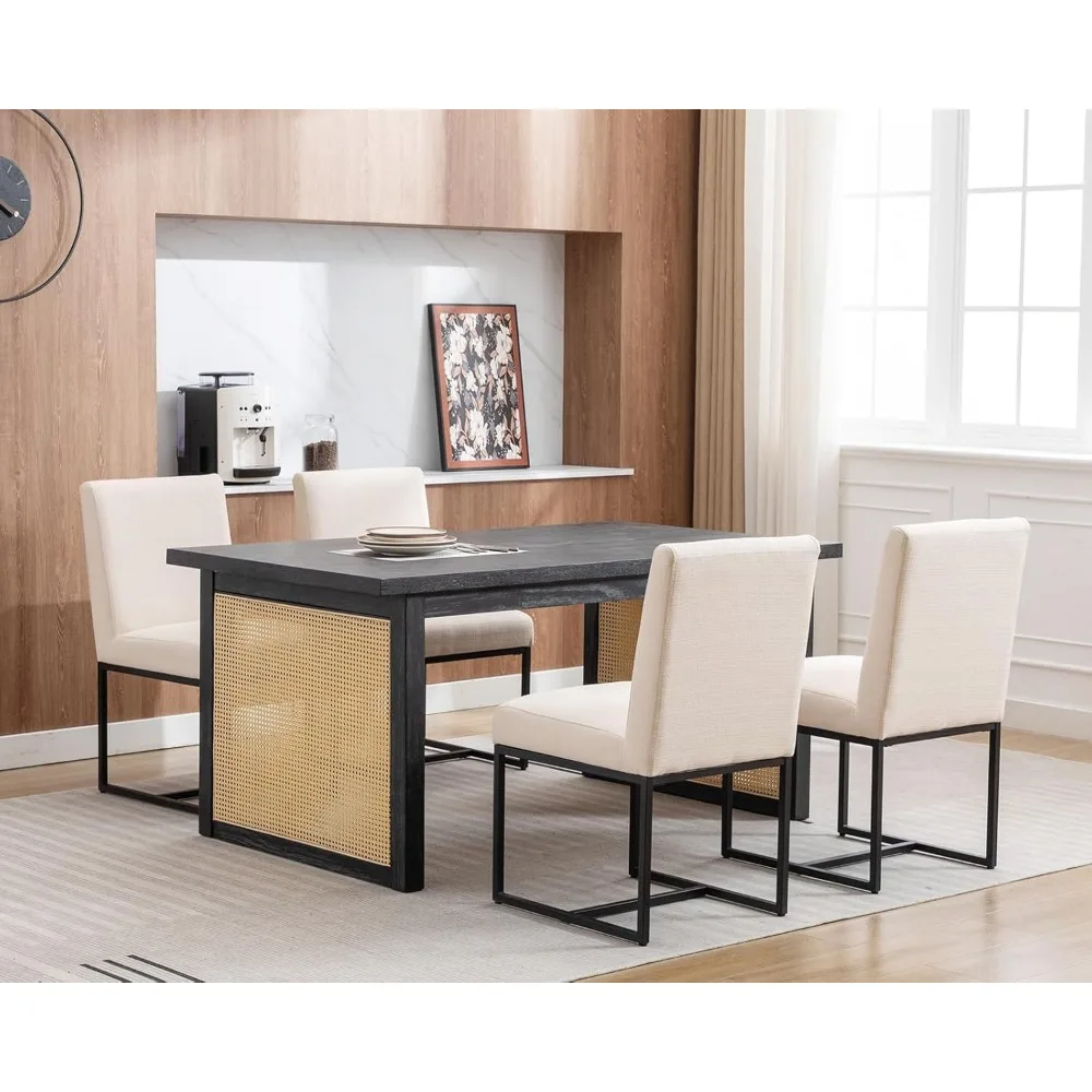 

Dining Chair Set of 4 with Black Finish Metal Frame, Linen Fabric Upholstered Side Chairs, Modern Dining Chair