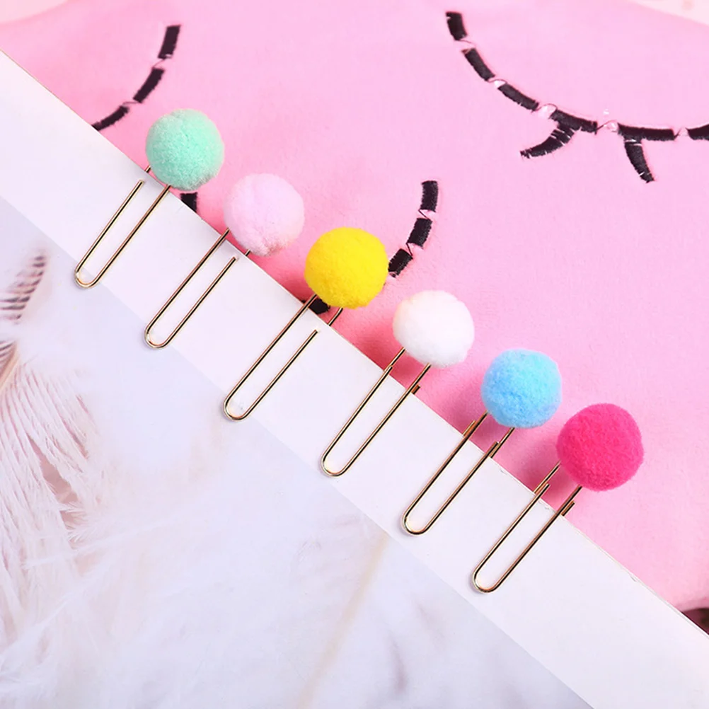 50PCS Creative Metal Bookmark Color Hair Ball Paper Clip Creative Bookmark Paper Clip(Random Color) Creative Paper Clip