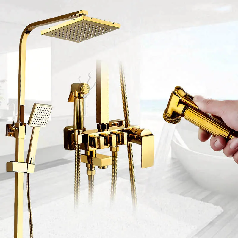 Bathroom Shower Set gold Imitation gold surface Shower Rain Shower Head Bath Shower Mixer with Hand Shower Faucet Rainfall SPA