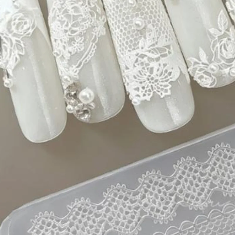 3D French Pattern Lace Nail Art Silicone Mold Easy Release DIY Manicure Tool for Home Salon Nail Art Design