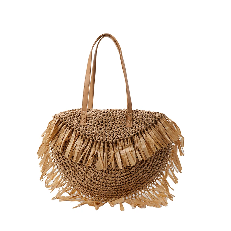 女性スタイリッシュなニットショルダーバッグタッセル付き中空編組バッグ耐摩耗性半円脇の下バッグクレジットカード電話バッグ