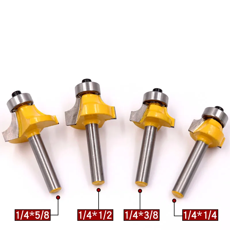 6.35mm Corner Round Over Wood Edging Router Bit set Bearing Milling Cutter for Woodwork Tungsten Carbide CNC End Mill carver