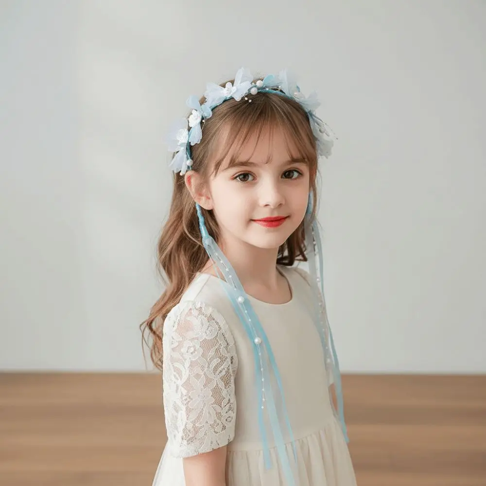 

Pressure-Free Fairy Butterfly Headband Handcrafted Embroidery Flexible Band Princess Flower Crown Dangling Pearl Tassels