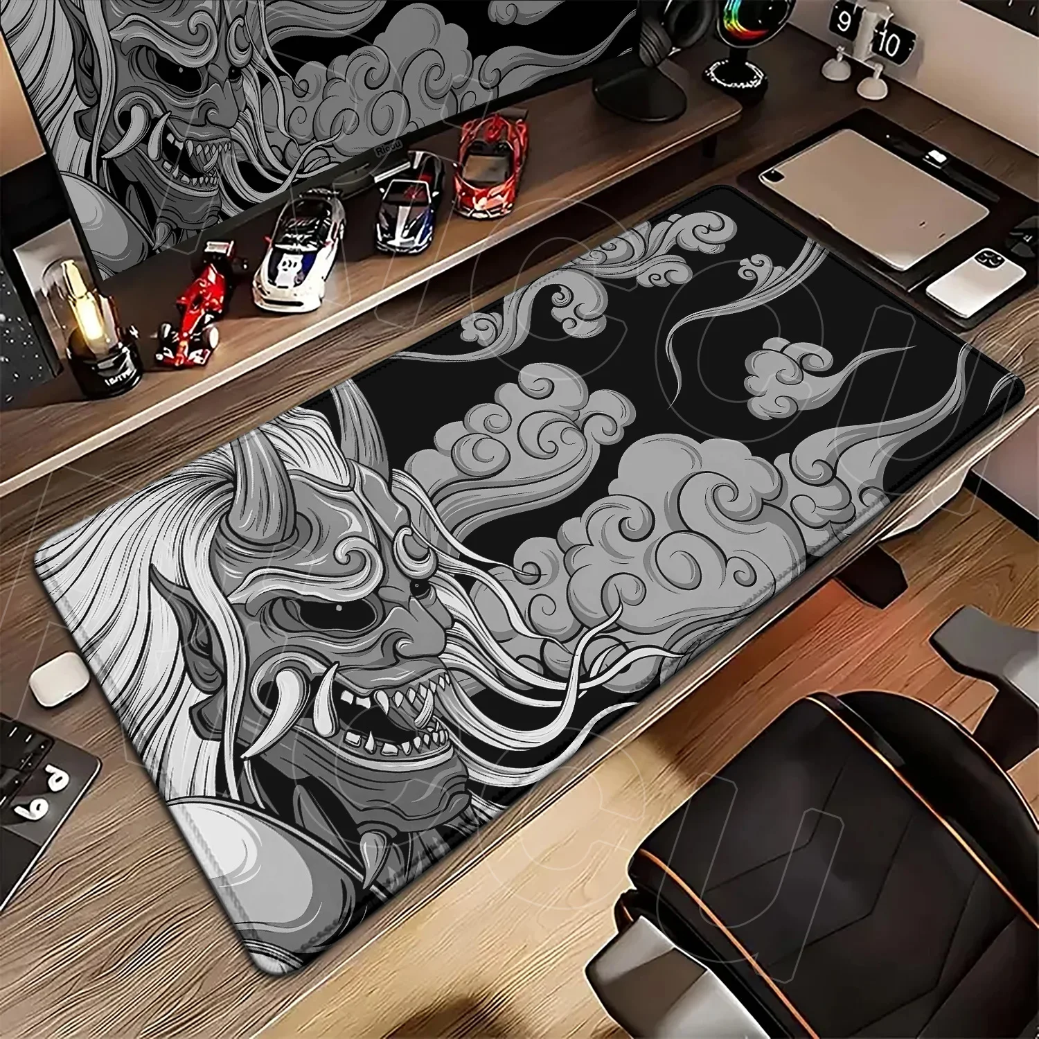 

Japanese Devil Desk Mat Gamer Mouse Pad Anime Oni Mousepad Large Gaming PC Accessories Black Mousepad Laptop Non-slip Rubber Rug