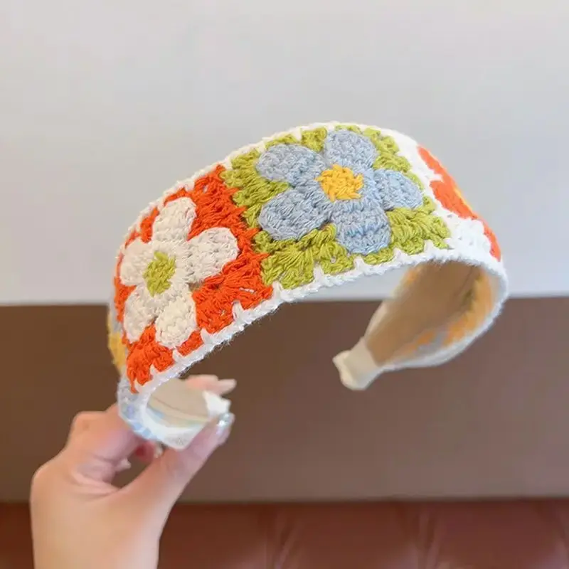 Little Daisy Cherry Knitted Wide Edge Girl's High Headband with Broken Hair Sorting Artifact Hair Hoop Hair Ornament Headpiece image 3
