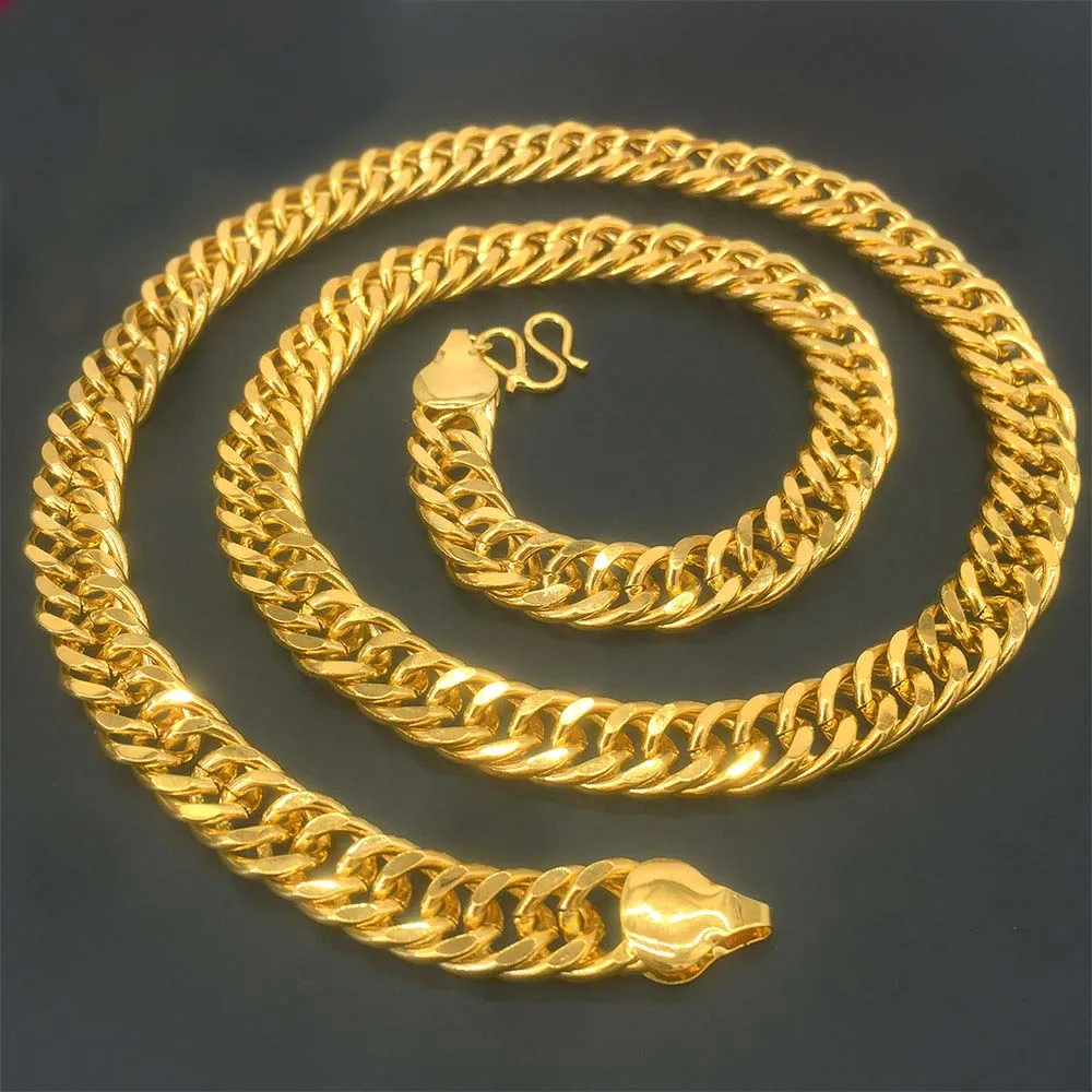 Not Fade Pure Gold Color 6mm/8mm/10mm Wide Men\'s Necklace 60cm Long 24k GP Heavy Hip Hop /Rock Fashion Jewelry Chain for Men